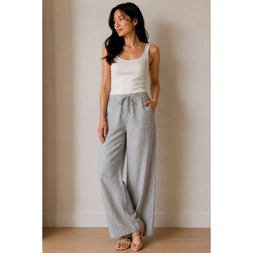 Rubber Ducky Productions Pants Linen L Oatmeal Beige Beach Coastal Grandmother